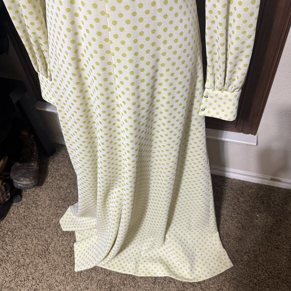 Vintage Maxi Dress 70s Yellow Polka Dot Homemade Prom Dagger Collar Mod Sz S - Picture 4 of 11